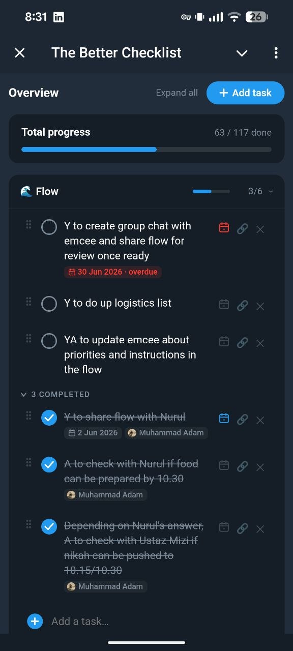 Completed tasks